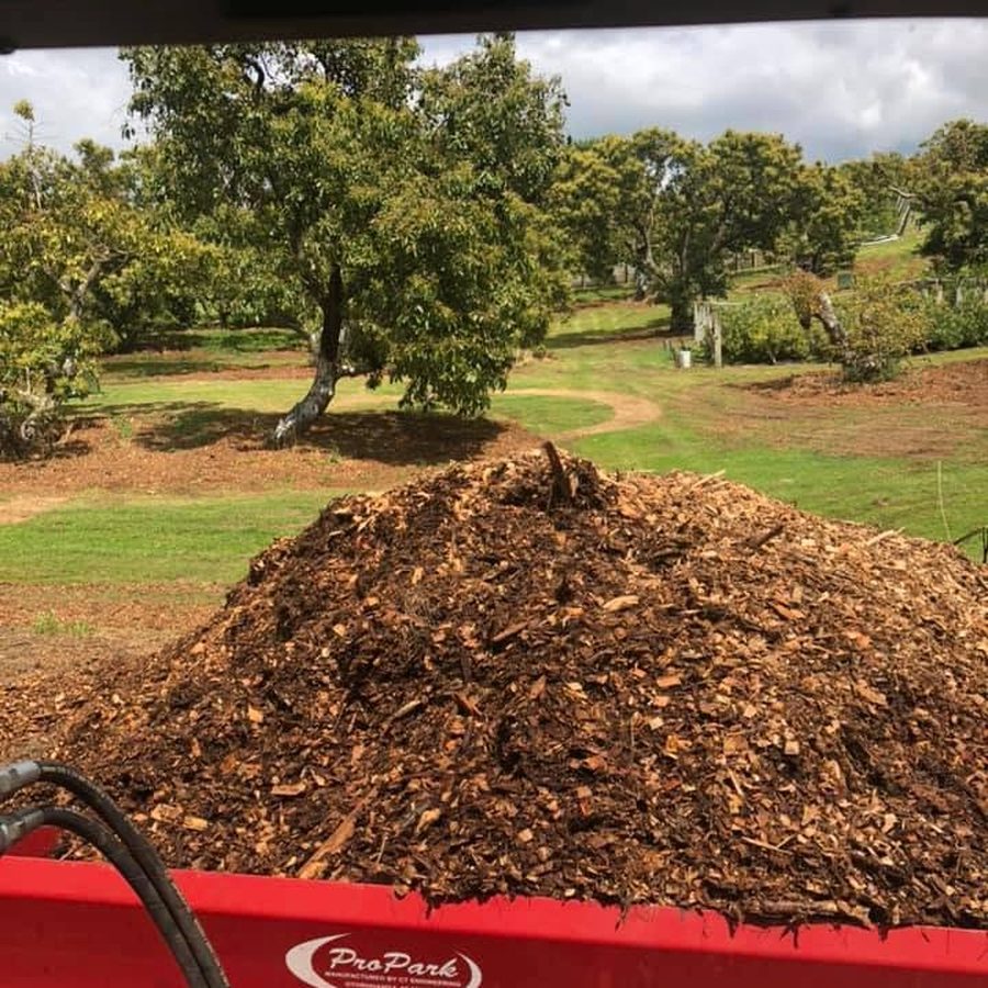 A large pile of fresh wood chip